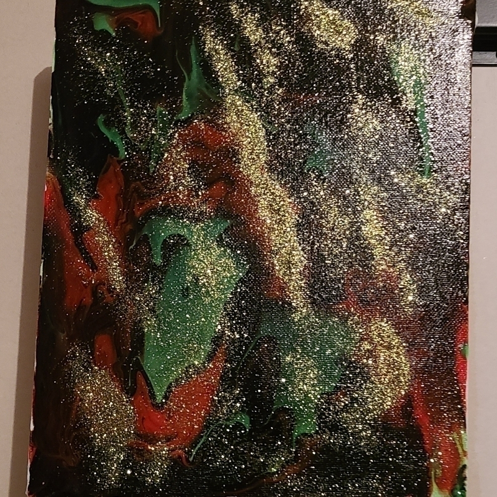 8 x 10 Black Red Green Canvas Painting - Picture 4 of 4